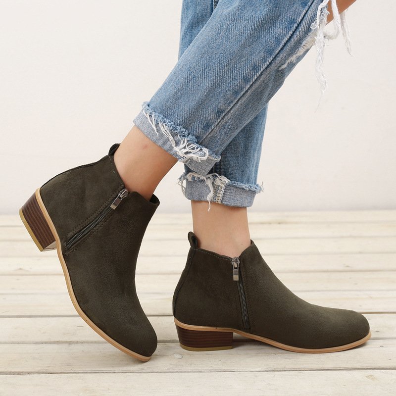 High quality Round toe Chelsea leather suede ankle boots shoes Low heels Chelsea boots for women