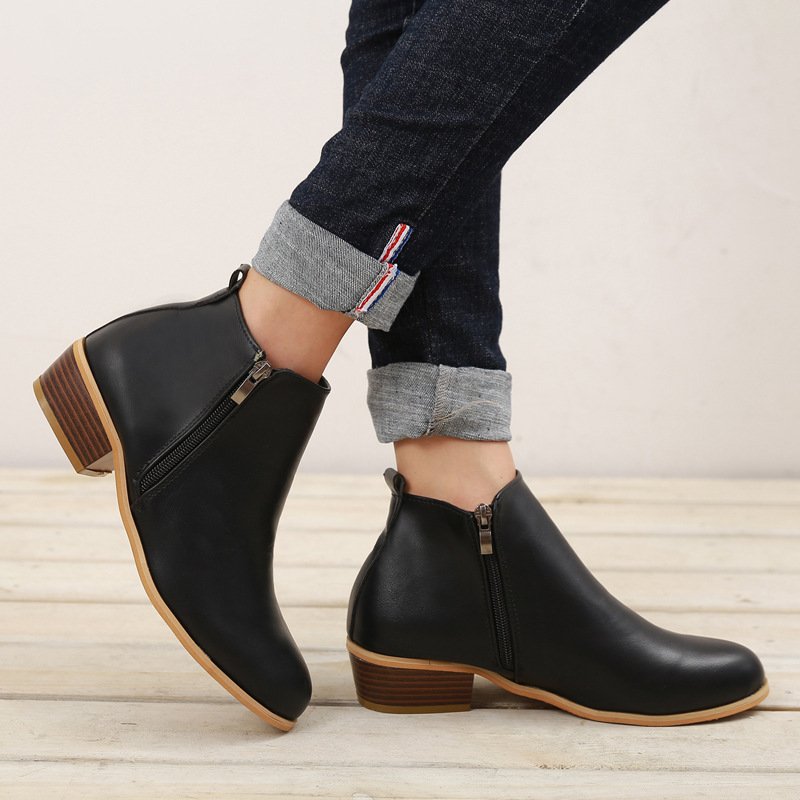 High quality Round toe Chelsea leather suede ankle boots shoes Low heels Chelsea boots for women
