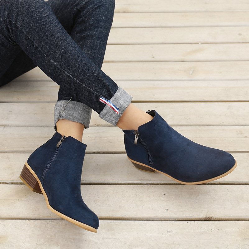 High quality Round toe Chelsea leather suede ankle boots shoes Low heels Chelsea boots for women