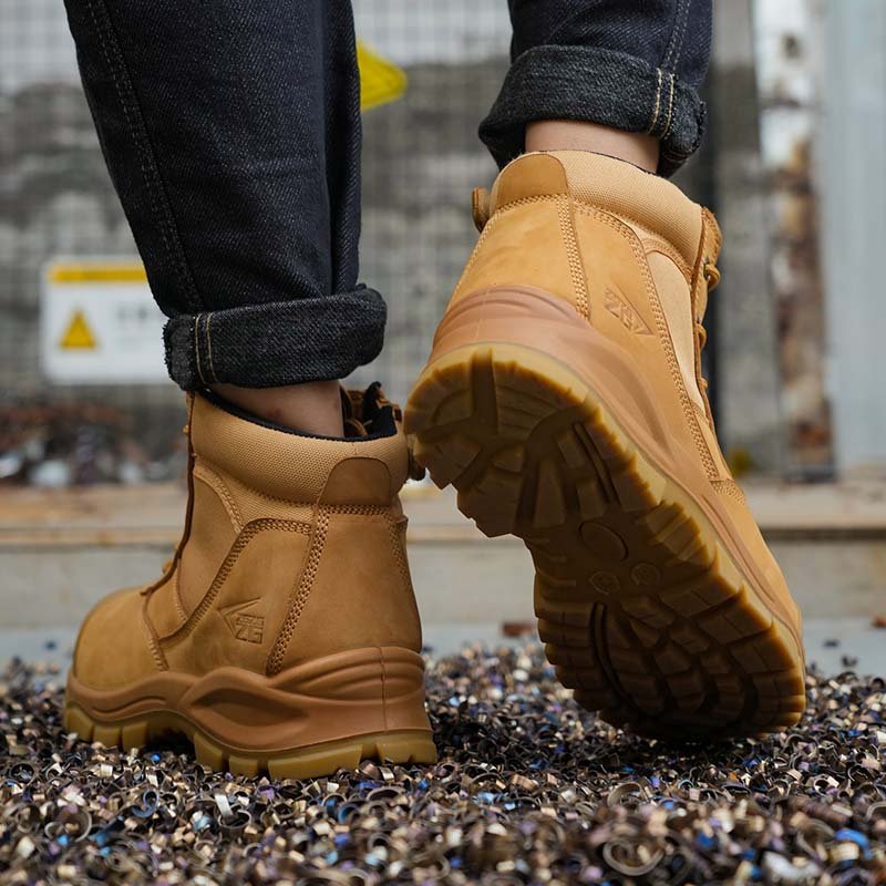 Comfortable Nubuck Leather safety boots with Zip Miner Australia Men Yellow Safety Work Shoes Boots,steel toe work footwear