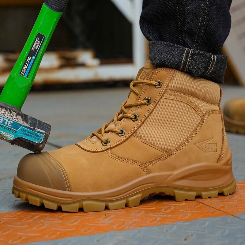 Comfortable Nubuck Leather safety boots with Zip Miner Australia Men Yellow Safety Work Shoes Boots,steel toe work footwear