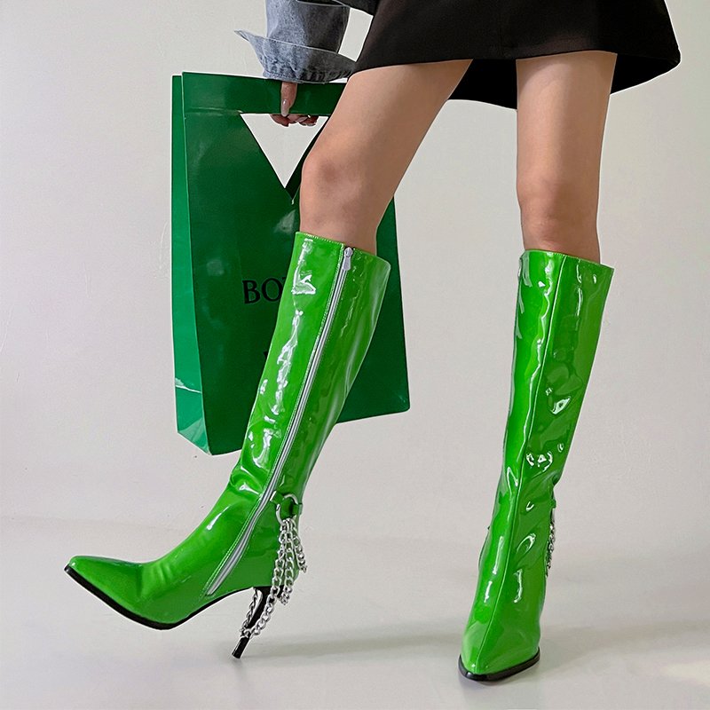 Heel Shoes Buckle Strap Ladies Knee-high Boots Pointed Toe Dress Stilettos 2023 New High Heels Boots For Women Botas Femininas