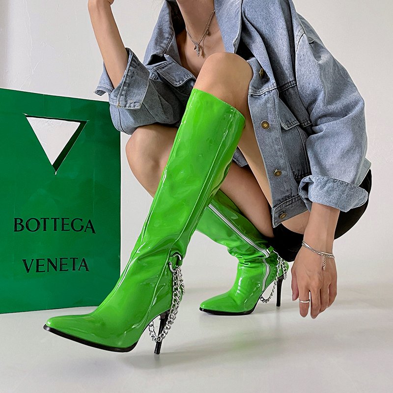 Heel Shoes Buckle Strap Ladies Knee-high Boots Pointed Toe Dress Stilettos 2023 New High Heels Boots For Women Botas Femininas