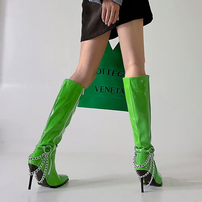 Heel Shoes Buckle Strap Ladies Knee-high Boots Pointed Toe Dress Stilettos 2023 New High Heels Boots For Women Botas Femininas