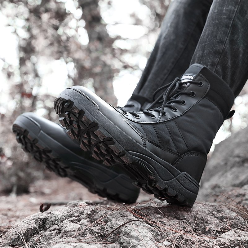 Greatshoes Mens Boots Hunting Boots,Black Leather Boots High Top Boots For Men,Anti-Slip Boots Desert Boots