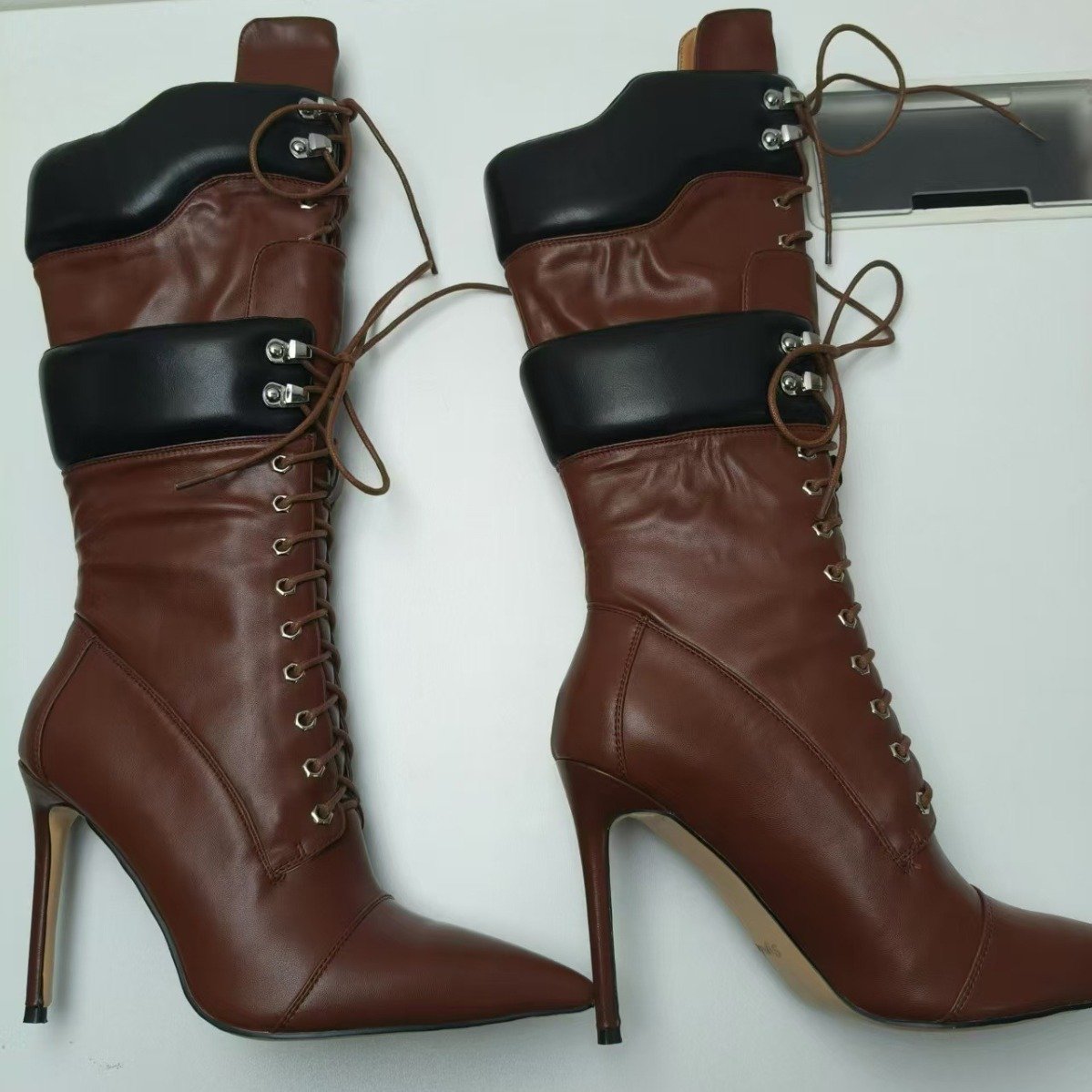 Fashion New ladies pointed thin heel super high heel shoes double layered strap knee high boots for women