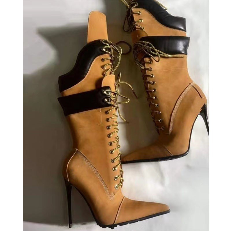 Fashion New ladies pointed thin heel super high heel shoes double layered strap knee high boots for women