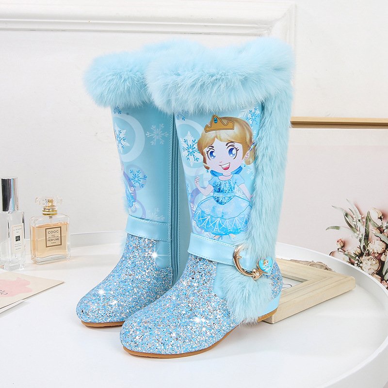 New winter Children PrincessShoes Girls high heel comfort waterproof Outdoor Winter thicken Warm Snow Boots