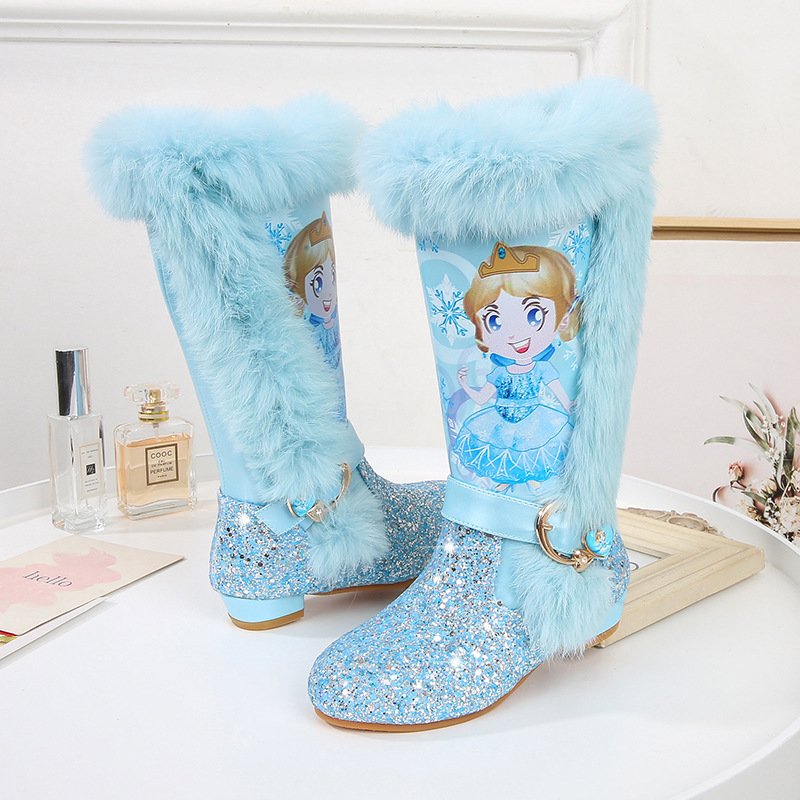 New winter Children PrincessShoes Girls high heel comfort waterproof Outdoor Winter thicken Warm Snow Boots