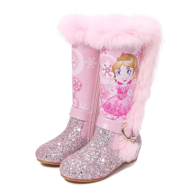 New winter Children PrincessShoes Girls high heel comfort waterproof Outdoor Winter thicken Warm Snow Boots