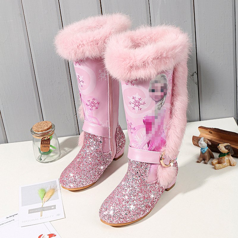 New winter Children PrincessShoes Girls high heel comfort waterproof Outdoor Winter thicken Warm Snow Boots