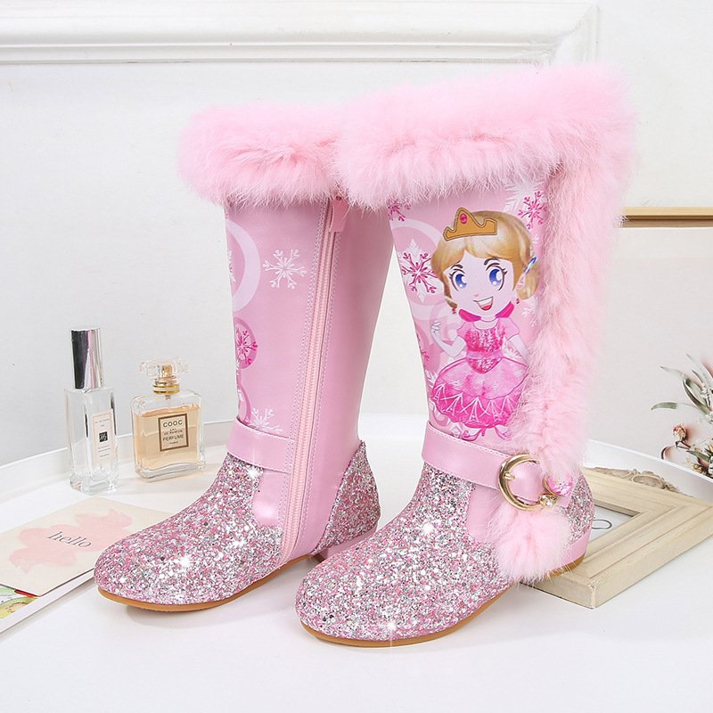 New winter Children PrincessShoes Girls high heel comfort waterproof Outdoor Winter thicken Warm Snow Boots