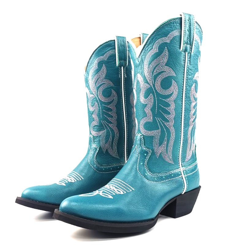Red Women Booties Ankle Cowgirl Western Boots Stitched Embroidered Pointed Toe Short Chunky Classic Cowboy Boots