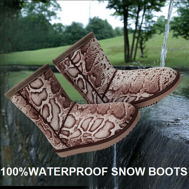 Fashion High Quality Women's Winter Warm Non-Slip Flat snake skin print Snow Boots