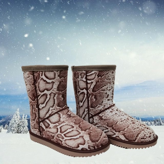 Fashion High Quality Women's Winter Warm Non-Slip Flat snake skin print Snow Boots