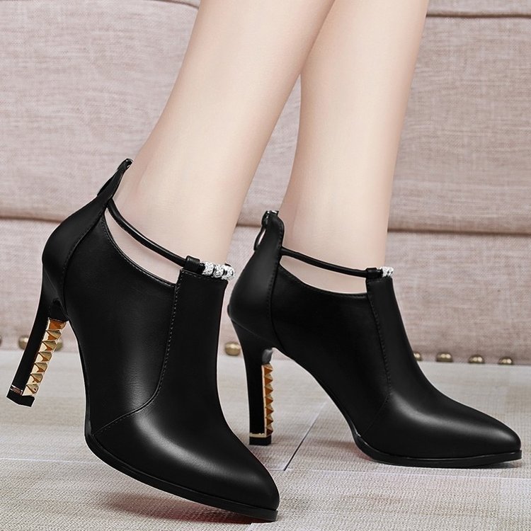 Xuanhui new styles high quality sexy rivet zip side ankle footwear boots female high heel boots for women