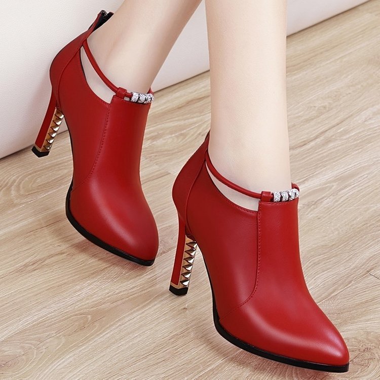 Xuanhui new styles high quality sexy rivet zip side ankle footwear boots female high heel boots for women