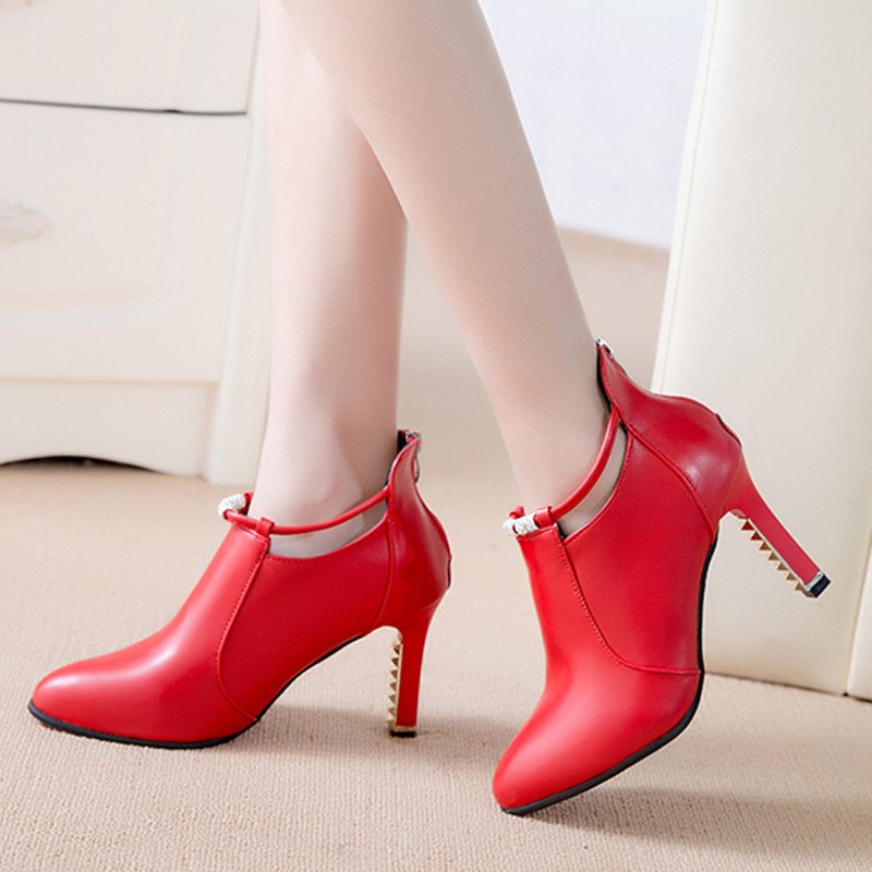 Xuanhui new styles high quality sexy rivet zip side ankle footwear boots female high heel boots for women