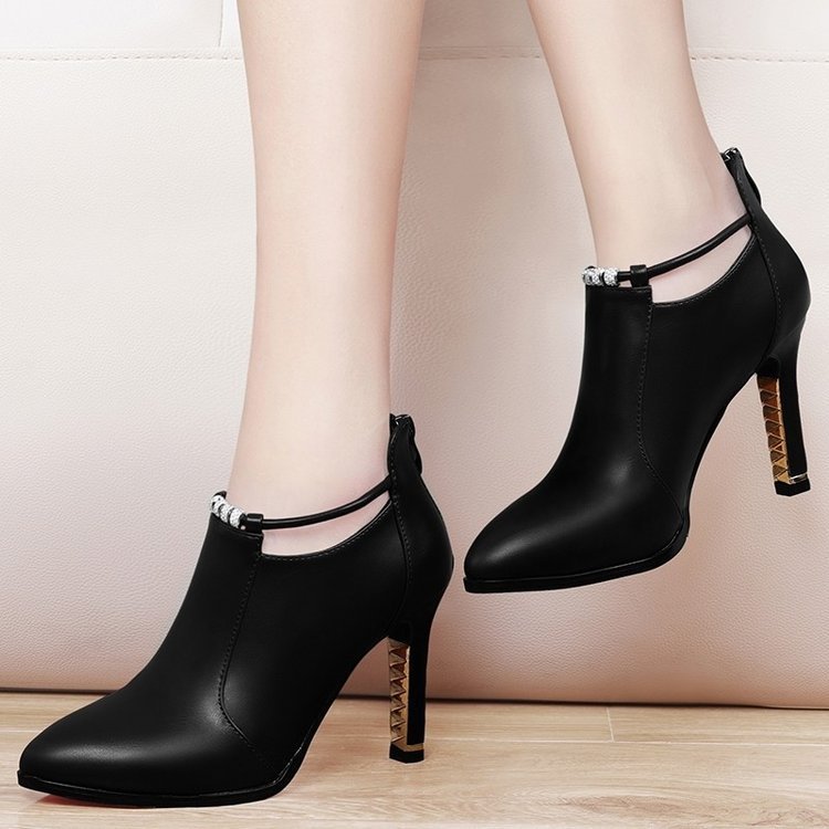 Xuanhui new styles high quality sexy rivet zip side ankle footwear boots female high heel boots for women