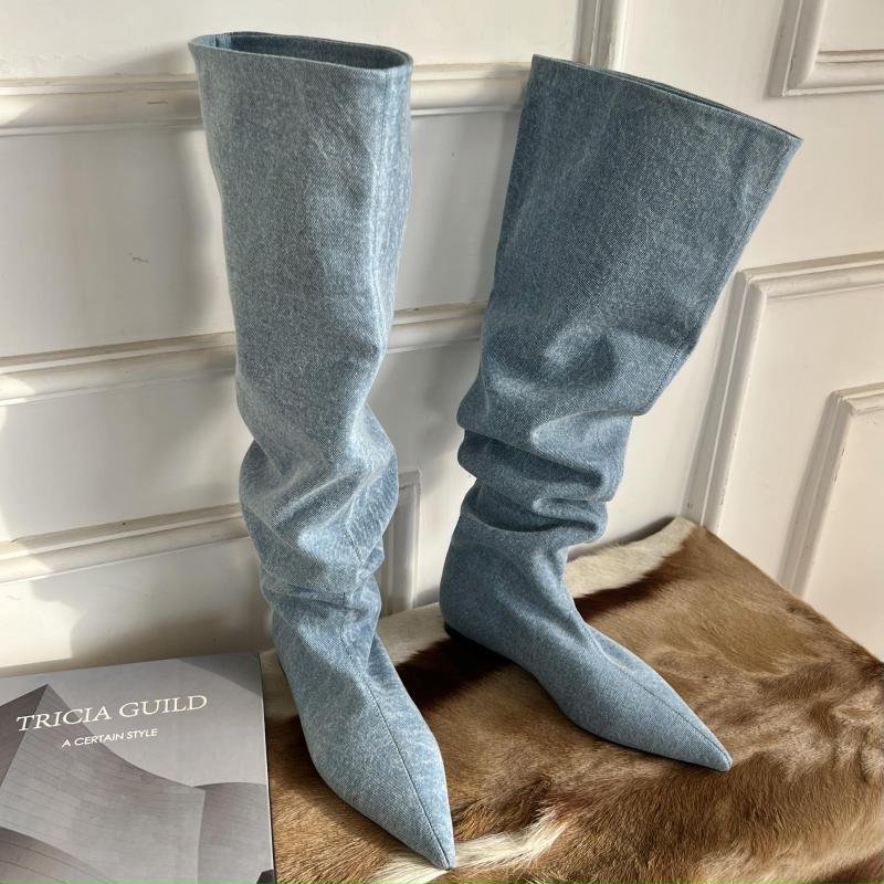 2023 Cowboy Boots Female High Long Boots Flat Bottom boots women shoes knee-high