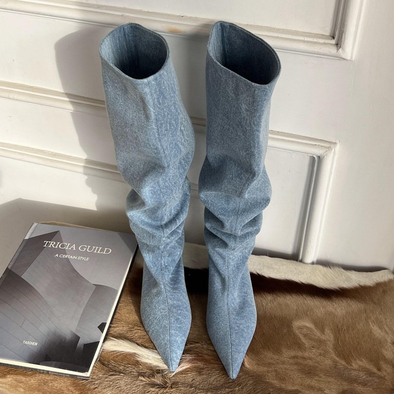 2023 Cowboy Boots Female High Long Boots Flat Bottom boots women shoes knee-high