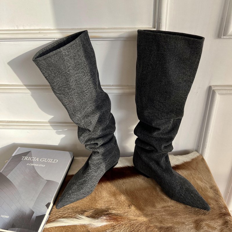 2023 Cowboy Boots Female High Long Boots Flat Bottom boots women shoes knee-high