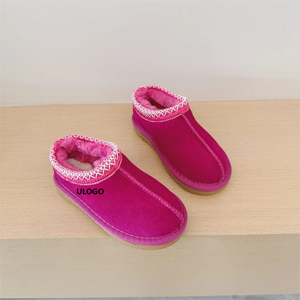 QY1010 2024 New arrivals cowhide national wind children's short snow boots 2024 winter new thickened slip-on for boys and girls
