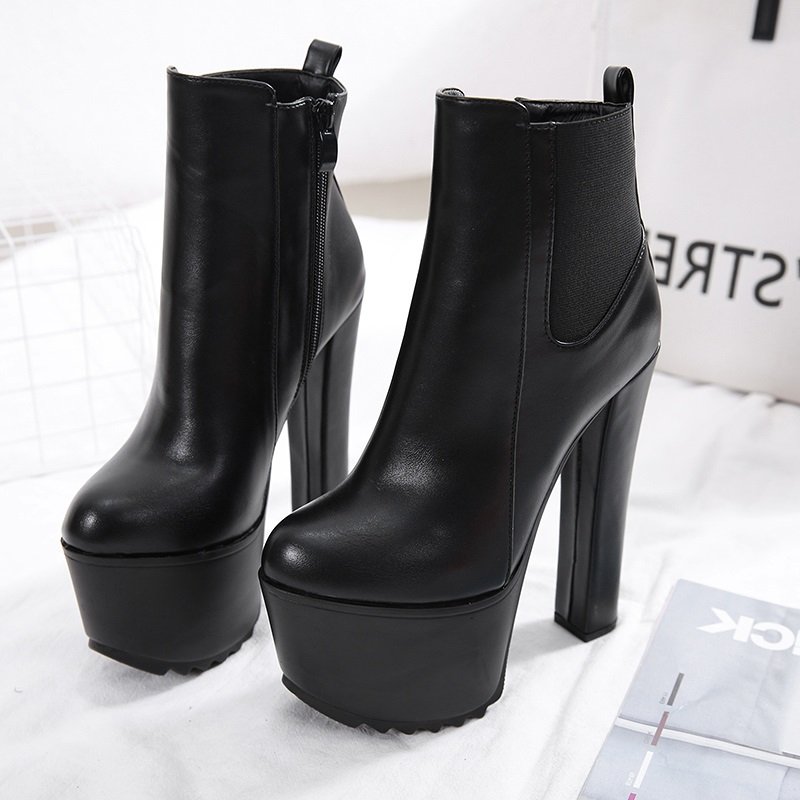 2021 New Goddess versatile high-heeled women's boots 16cm elastic cloth thick high-heeled platform boots