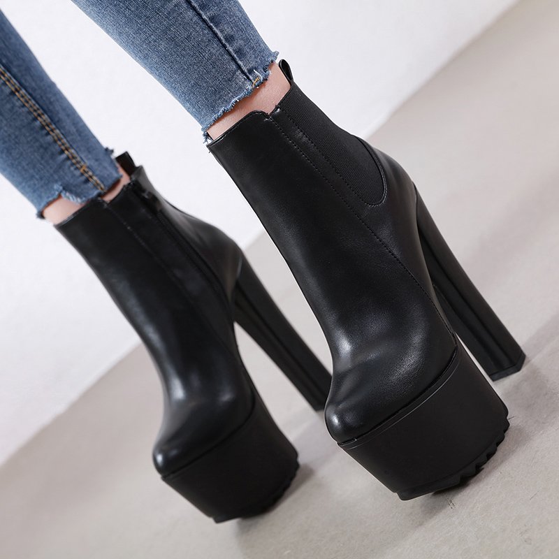 2021 New Goddess versatile high-heeled women's boots 16cm elastic cloth thick high-heeled platform boots