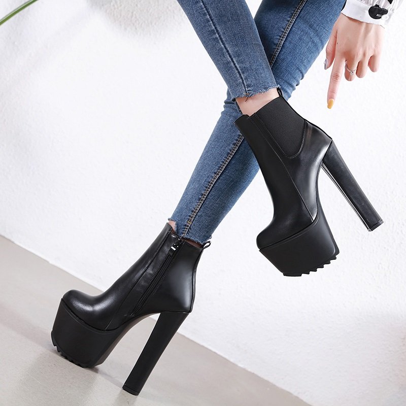 2021 New Goddess versatile high-heeled women's boots 16cm elastic cloth thick high-heeled platform boots