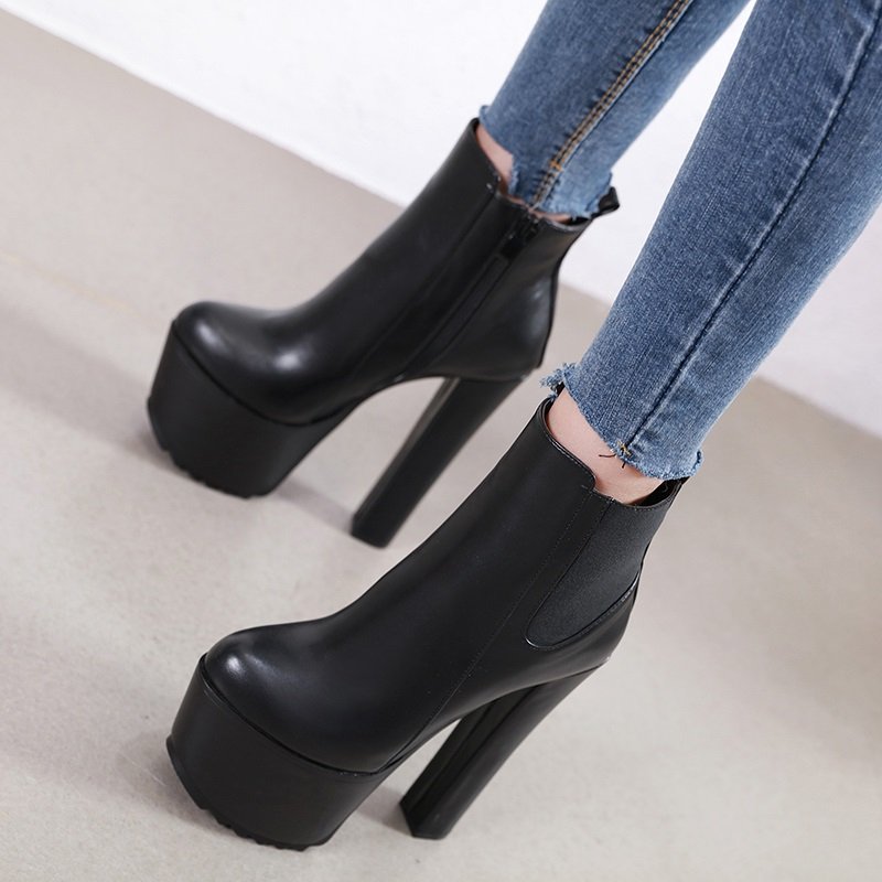 2021 New Goddess versatile high-heeled women's boots 16cm elastic cloth thick high-heeled platform boots