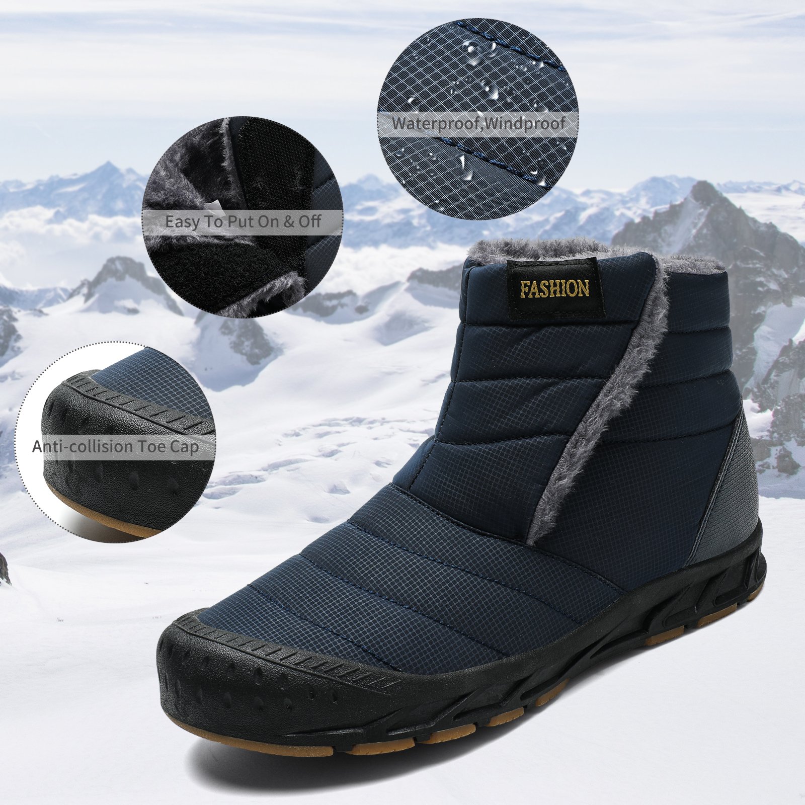 Unisex Classic Design Adult Winter Snow Boots Non-slip Waterproof Warm Outdoor Sneakers Cotton Fabric Canvas for Autumn Season