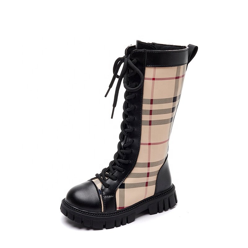 New Spring and Autumn Plaid thick-bottom princess boots fashion long boots for girls