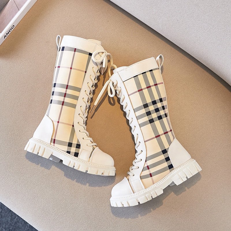 New Spring and Autumn Plaid thick-bottom princess boots fashion long boots for girls