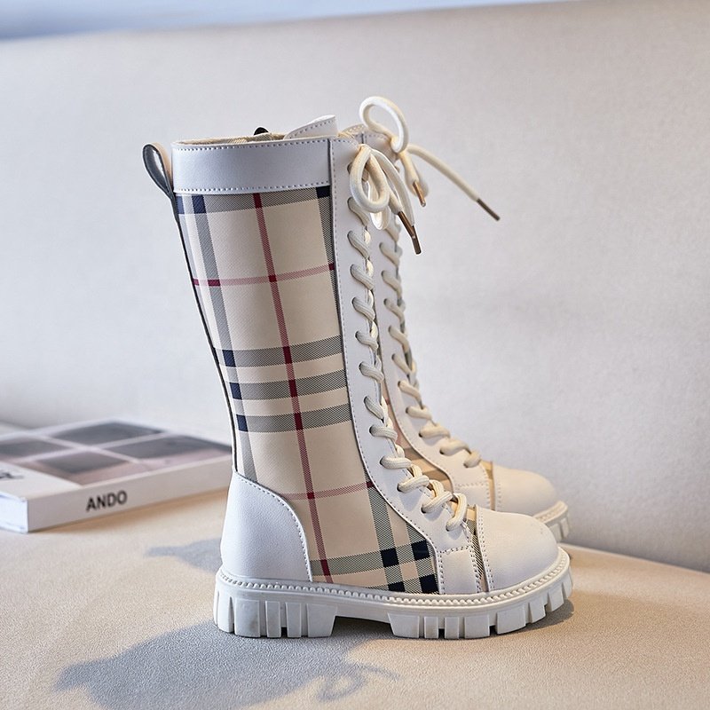 New Spring and Autumn Plaid thick-bottom princess boots fashion long boots for girls