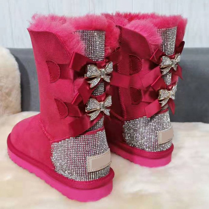 Wholesale Customized Women's Winter Warm Snow Boots Outdoor Anti-skid Sheepskin Boots With Bow wholesale snow boots