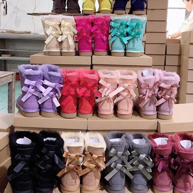 Wholesale Customized Women's Winter Warm Snow Boots Outdoor Anti-skid Sheepskin Boots With Bow wholesale snow boots