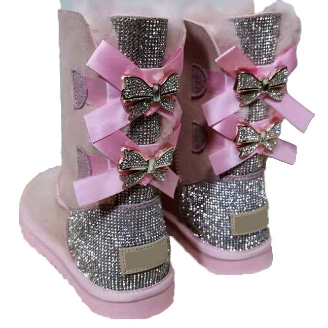 Wholesale Customized Women's Winter Warm Snow Boots Outdoor Anti-skid Sheepskin Boots With Bow wholesale snow boots
