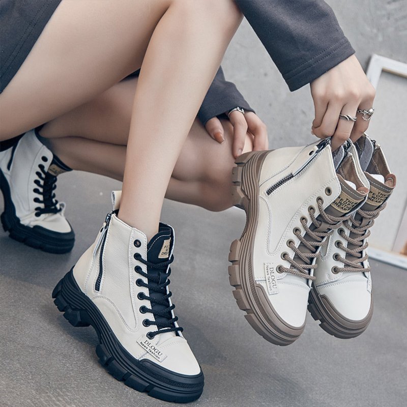 Genuine Leather Ankle Boots Women 2023 New Sneakers Classic Platform Walking Shoes Zipper Round Toe Wholesale