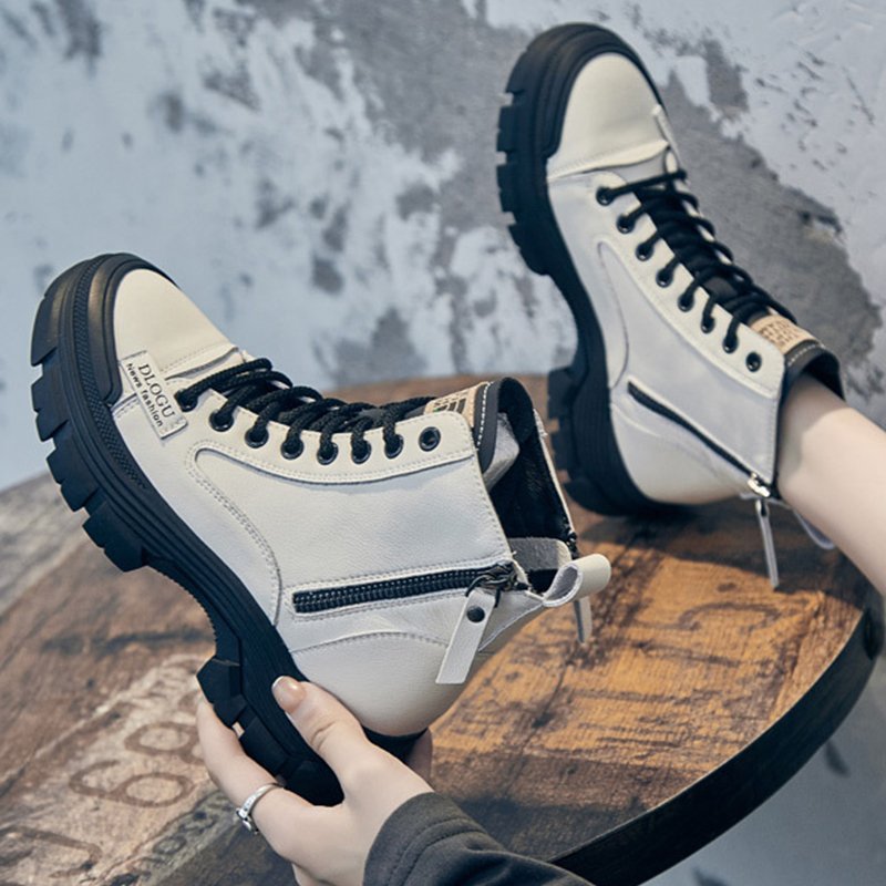 Genuine Leather Ankle Boots Women 2023 New Sneakers Classic Platform Walking Shoes Zipper Round Toe Wholesale