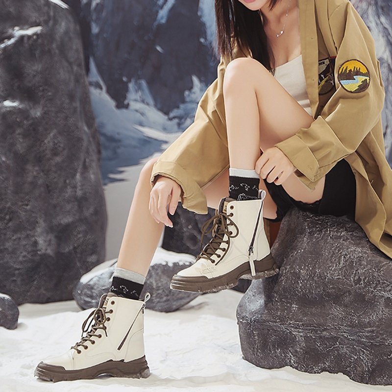 Genuine Leather Ankle Boots Women 2023 New Sneakers Classic Platform Walking Shoes Zipper Round Toe Wholesale