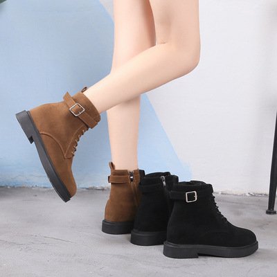 Autumn and winter 2020 fashion women's boots lace up flat bottomed women's shoes suede Korean Short Boots