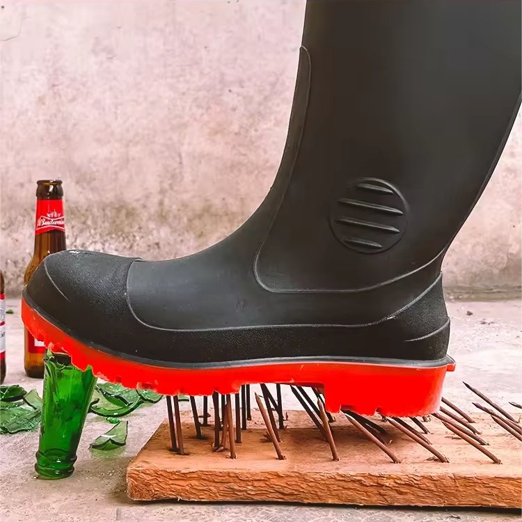 Good quality Industrial men Rubber work boots Black Steel Toe Steel Midsole Wellington Safety PVC Gumboots