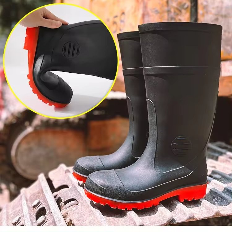 Good quality Industrial men Rubber work boots Black Steel Toe Steel Midsole Wellington Safety PVC Gumboots