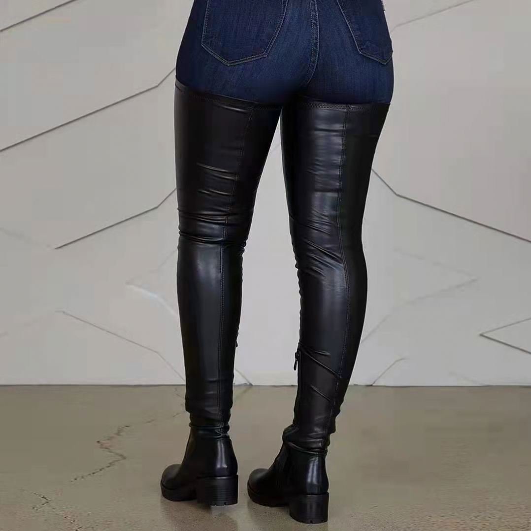 Women's Over-The-Knee Fashion Boots Round Toe High Rider Boots With Oversized Chunky Heels