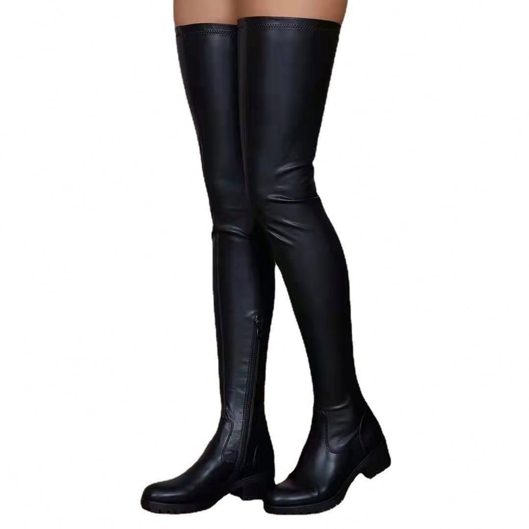 Women's Over-The-Knee Fashion Boots Round Toe High Rider Boots With Oversized Chunky Heels