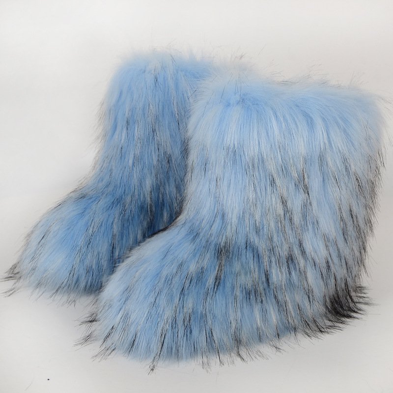 Furry colorful women boots Winter shoes children girls warm Flat Casual non-slip footwear faux fur snow boots