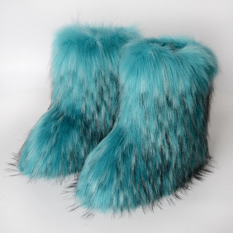 Furry colorful women boots Winter shoes children girls warm Flat Casual non-slip footwear faux fur snow boots