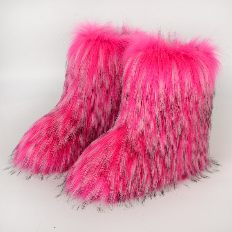 Furry colorful women boots Winter shoes children girls warm Flat Casual non-slip footwear faux fur snow boots