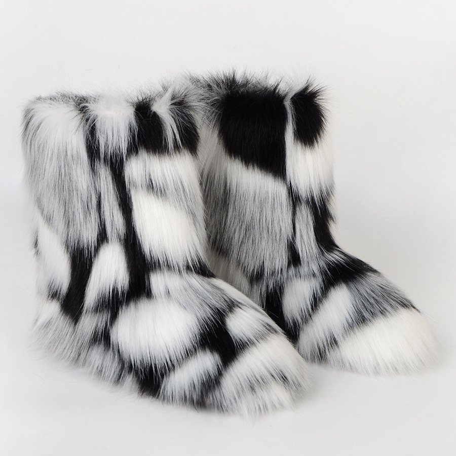 Furry colorful women boots Winter shoes children girls warm Flat Casual non-slip footwear faux fur snow boots